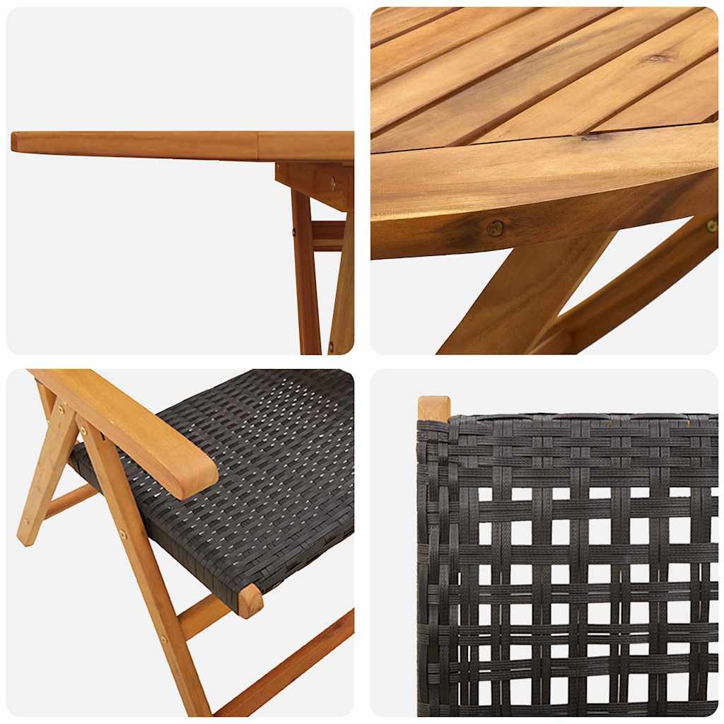 Garden Dining Set 5 pcs Black Solid acacia wood and poly rattan