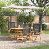 Garden Dining Set 5 pcs Black Solid acacia wood and poly rattan