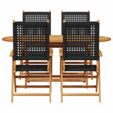 Garden Dining Set 5 pcs Black Solid acacia wood and poly rattan