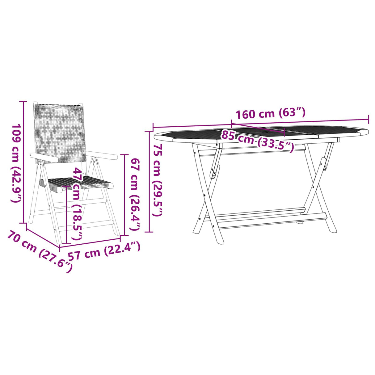 Garden Dining Set Folding 5 pcs Black Solid Acacia Wood