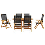 Garden Dining Set 7 pcs Black Solid acacia wood and poly rattan