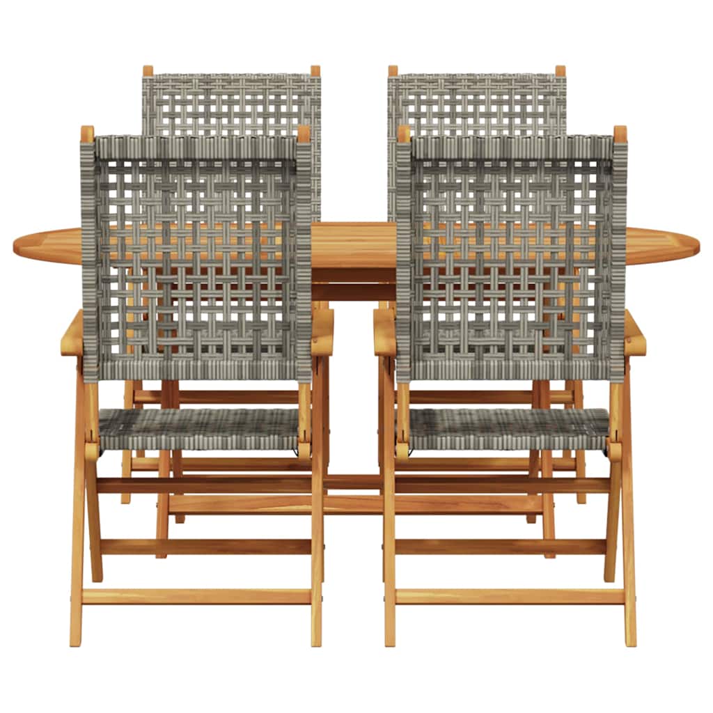 Garden Dining Set 5 pcs Grey Solid acacia wood and poly rattan