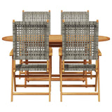 Garden Dining Set 5 pcs Grey Solid acacia wood and poly rattan