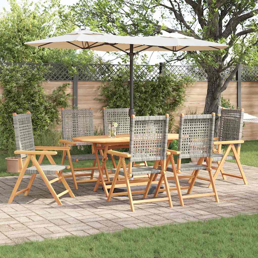 Garden Dining Set 7 pcs Grey Solid acacia wood and poly rattan