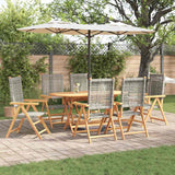 Garden Dining Set 7 pcs Grey Solid acacia wood and poly rattan