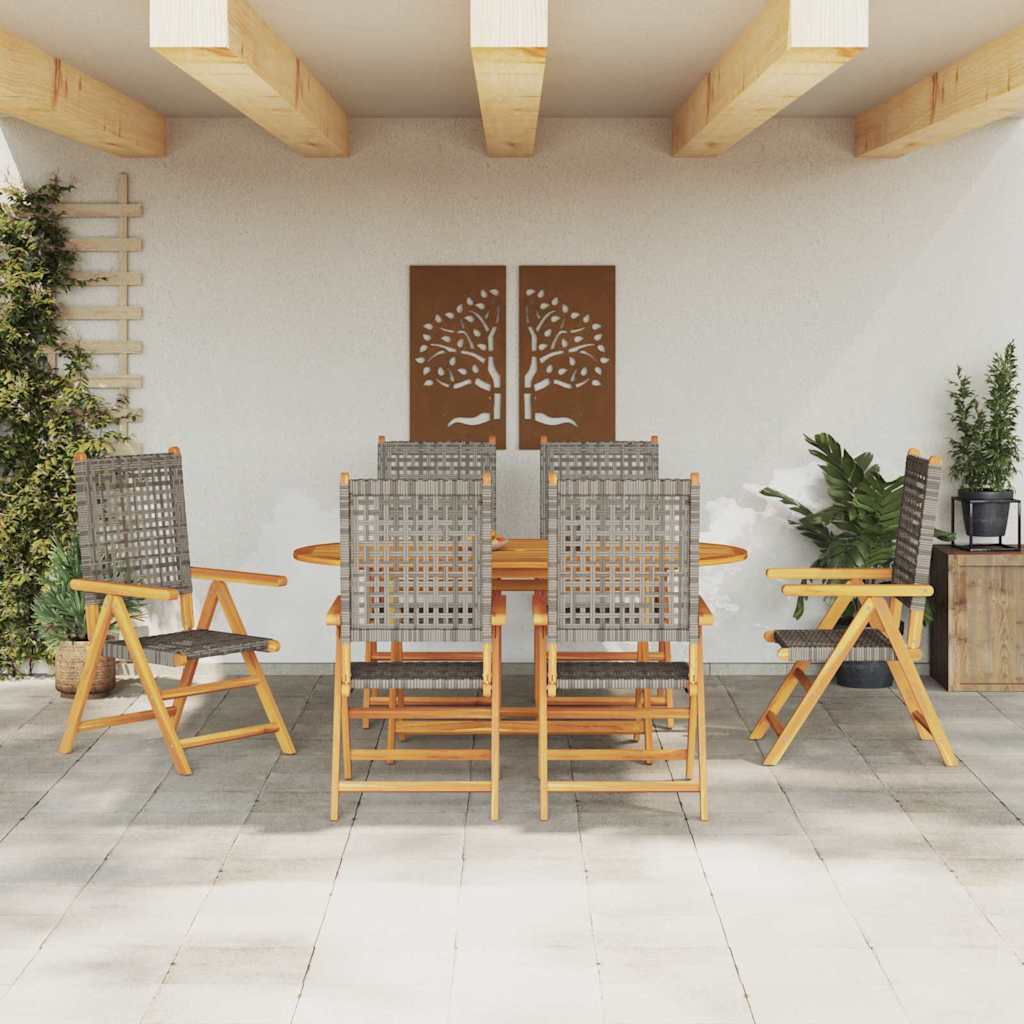 Garden Dining Set 7 pcs Grey Solid acacia wood and poly rattan