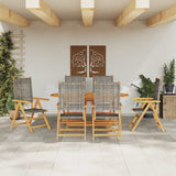 Garden Dining Set 7 pcs Grey Solid acacia wood and poly rattan