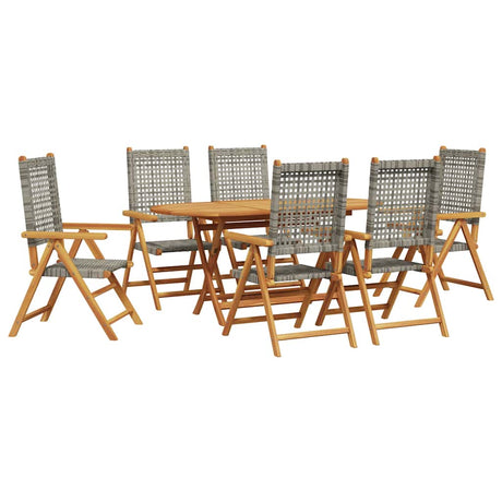 Garden Dining Set 7 pcs Grey Solid acacia wood and poly rattan