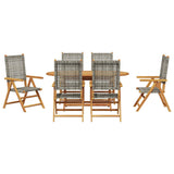 Garden Dining Set 7 pcs Grey Solid acacia wood and poly rattan