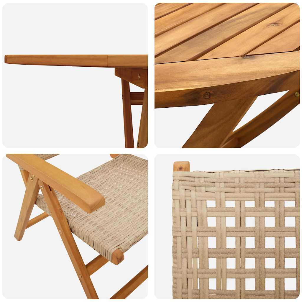 Garden Dining Set 5 pcs Beige Solid acacia wood and poly rattan