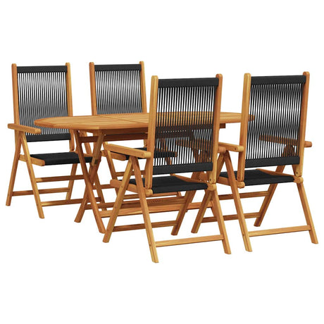 Garden Dining Set 5 pcs Black Solid acacia wood and poly rattan