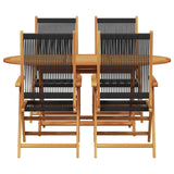 Garden Dining Set 5 pcs Black Solid acacia wood and poly rattan