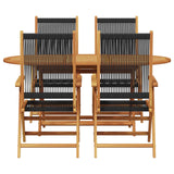 Garden Dining Set Folding 5 pcs Black Solid Acacia Wood