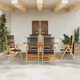 Garden Dining Set 7 pcs Black Solid acacia wood and poly rattan
