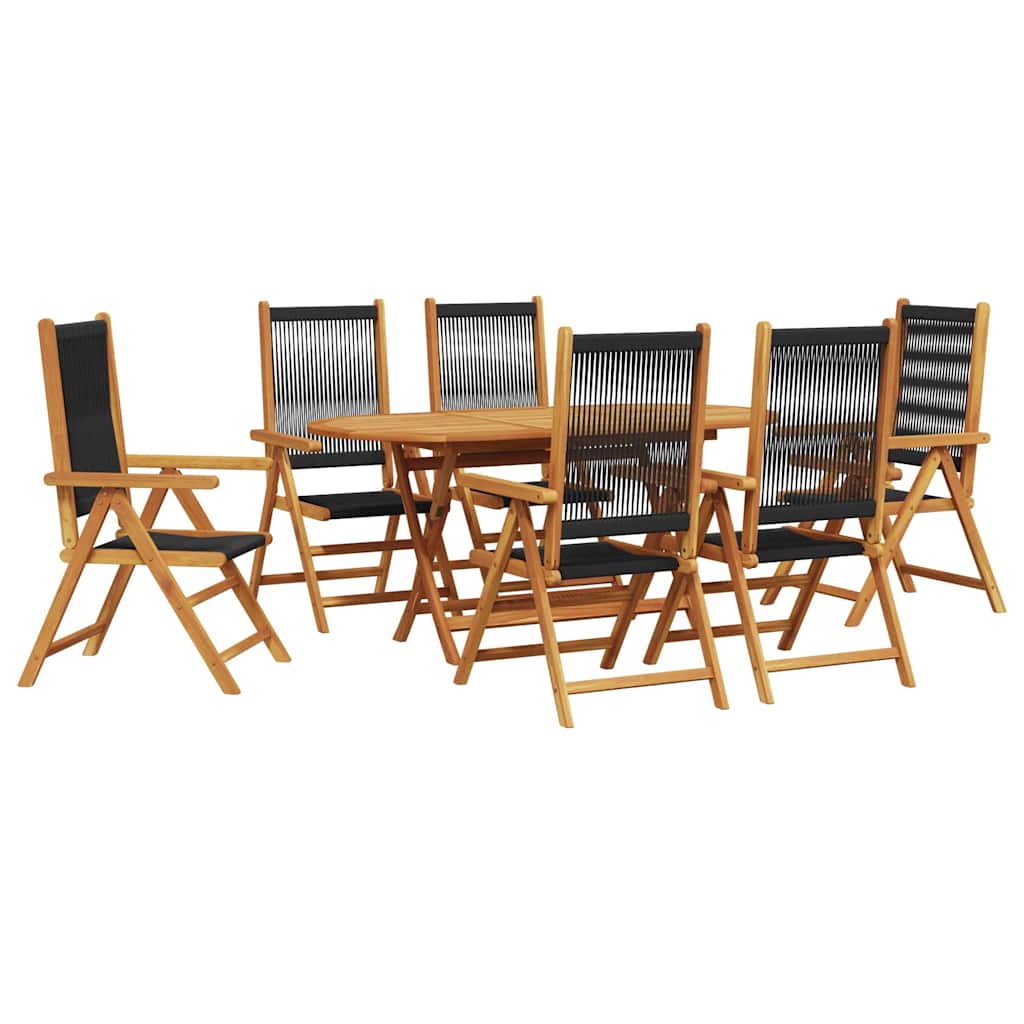 Garden Dining Set Folding 7 pcs Black Solid Acacia Wood