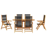 Garden Dining Set 7 pcs Black Solid acacia wood and poly rattan
