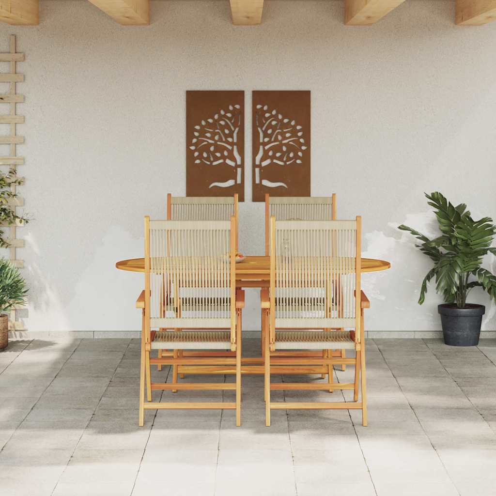 Garden Dining Set 5 pcs Beige Solid acacia wood and poly rattan