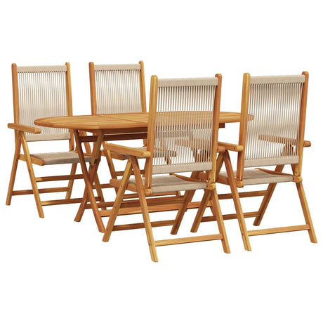 Garden Dining Set 5 pcs Beige Solid acacia wood and poly rattan
