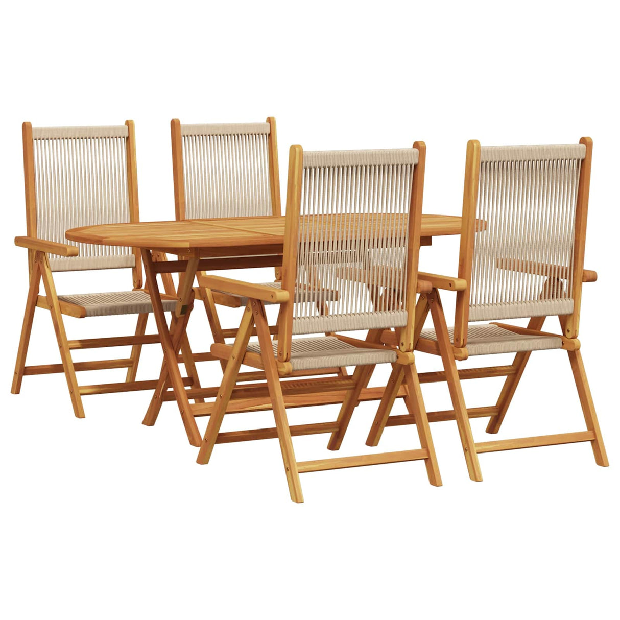 Garden Dining Set Folding 5 pcs Beige Solid Acacia Wood
