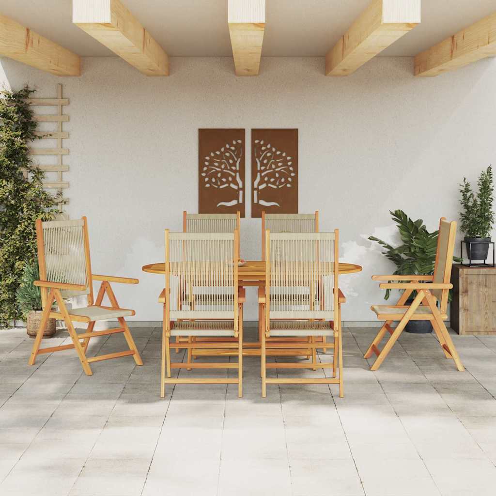 Garden Dining Set 7 pcs Beige Solid acacia wood and poly rattan