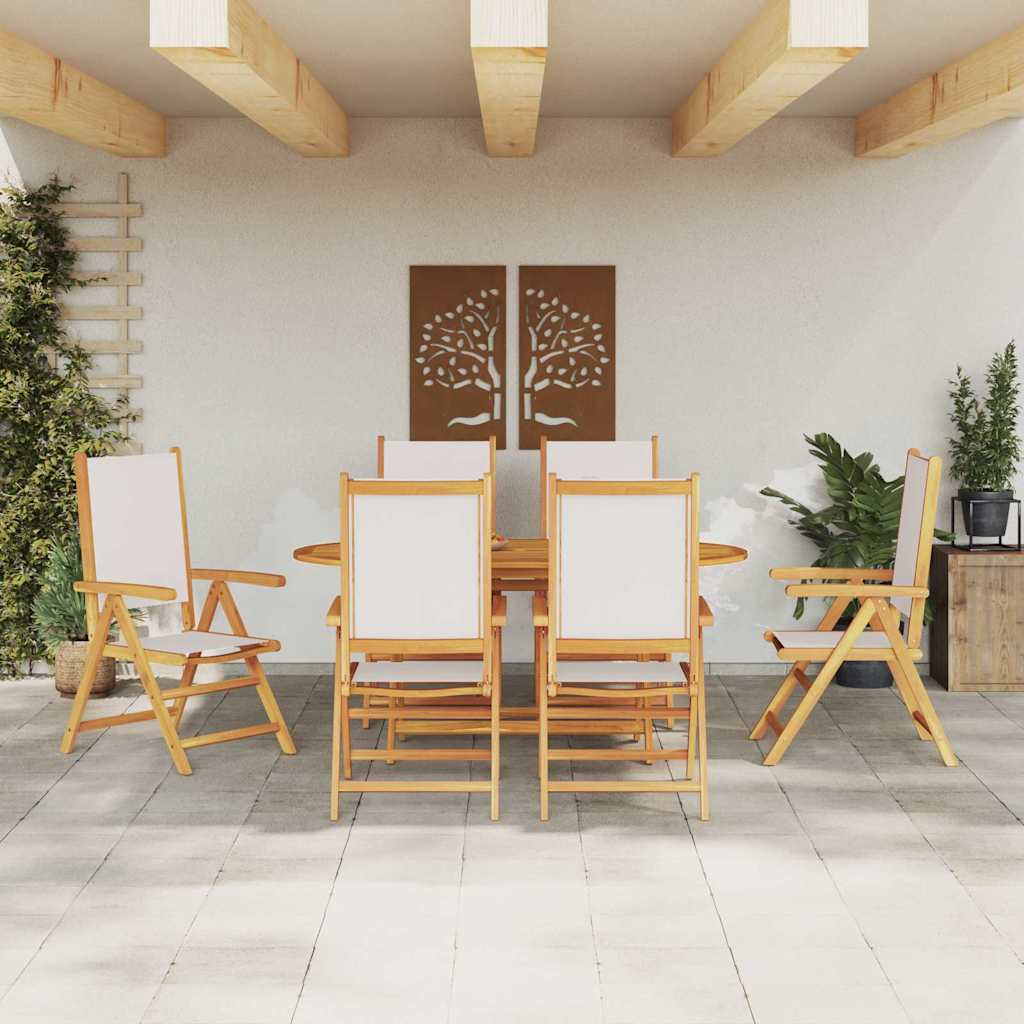 Garden Dining Set Folding 7 pcs Cream white Solid acacia wood