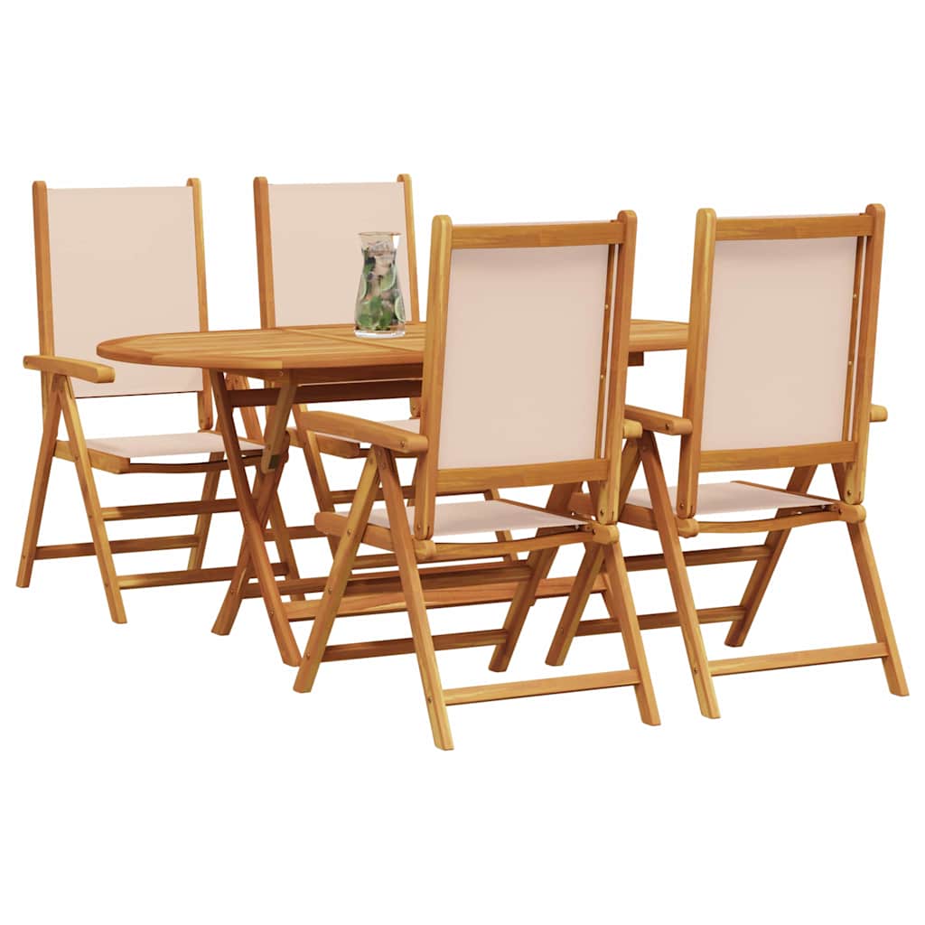 Garden Dining Set Folding 5 pcs Beige Solid acacia wood
