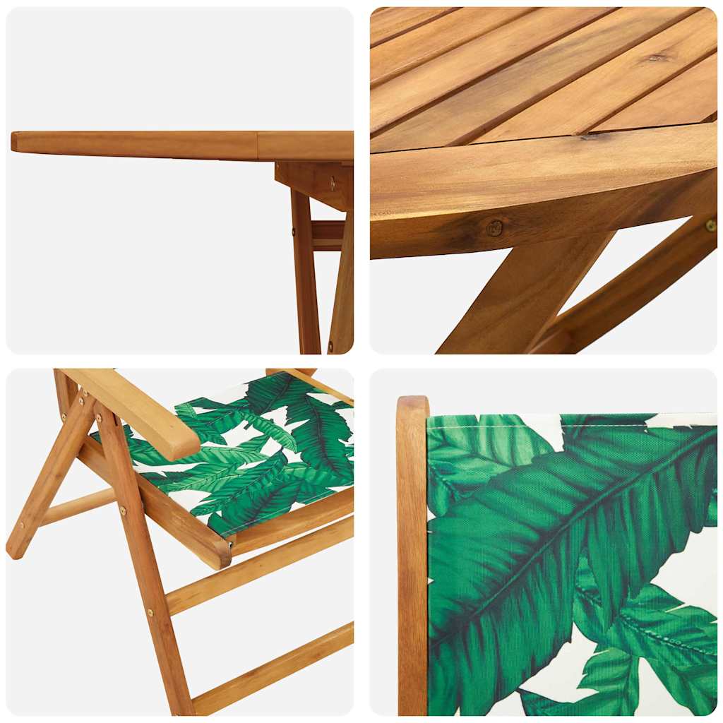 Garden Dining Set Folding 5 pcs Leaf pattern Solid acacia wood
