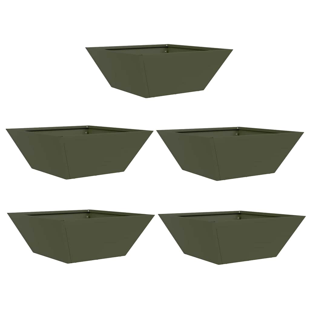 Garden Bowl Planter 5 pcs Olive green 40 x 40 x 15 cm Steel