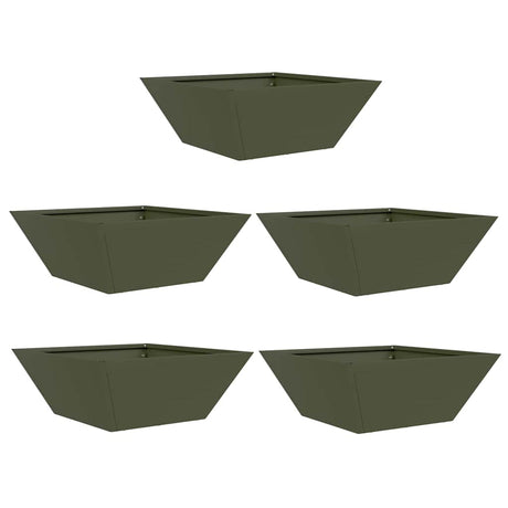 Garden Bowl Planter 5 pcs Olive green 40 x 40 x 15 cm Steel