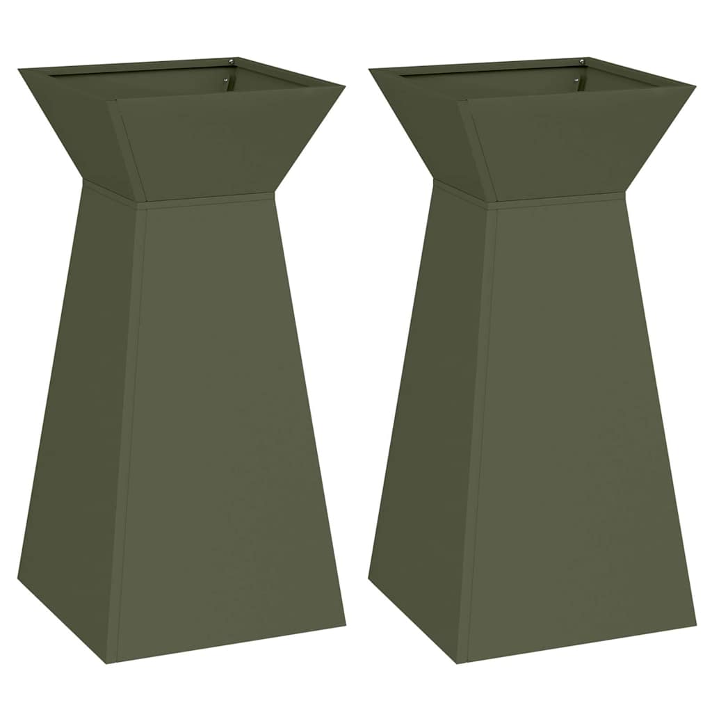 Pillar Planter 2 pcs Olive 35 x 35 x 73 cm Steel