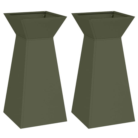 Pillar Planter 2 pcs Olive 35 x 35 x 73 cm Steel