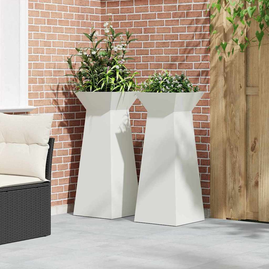 Pillar Planter 2 pcs White 40 x 40 x 100 cm Steel