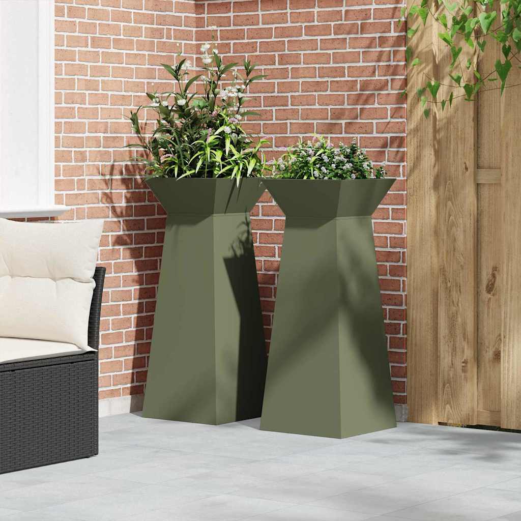 Pillar Planter 2 pcs Olive 40 x 40 x 100 cm Steel