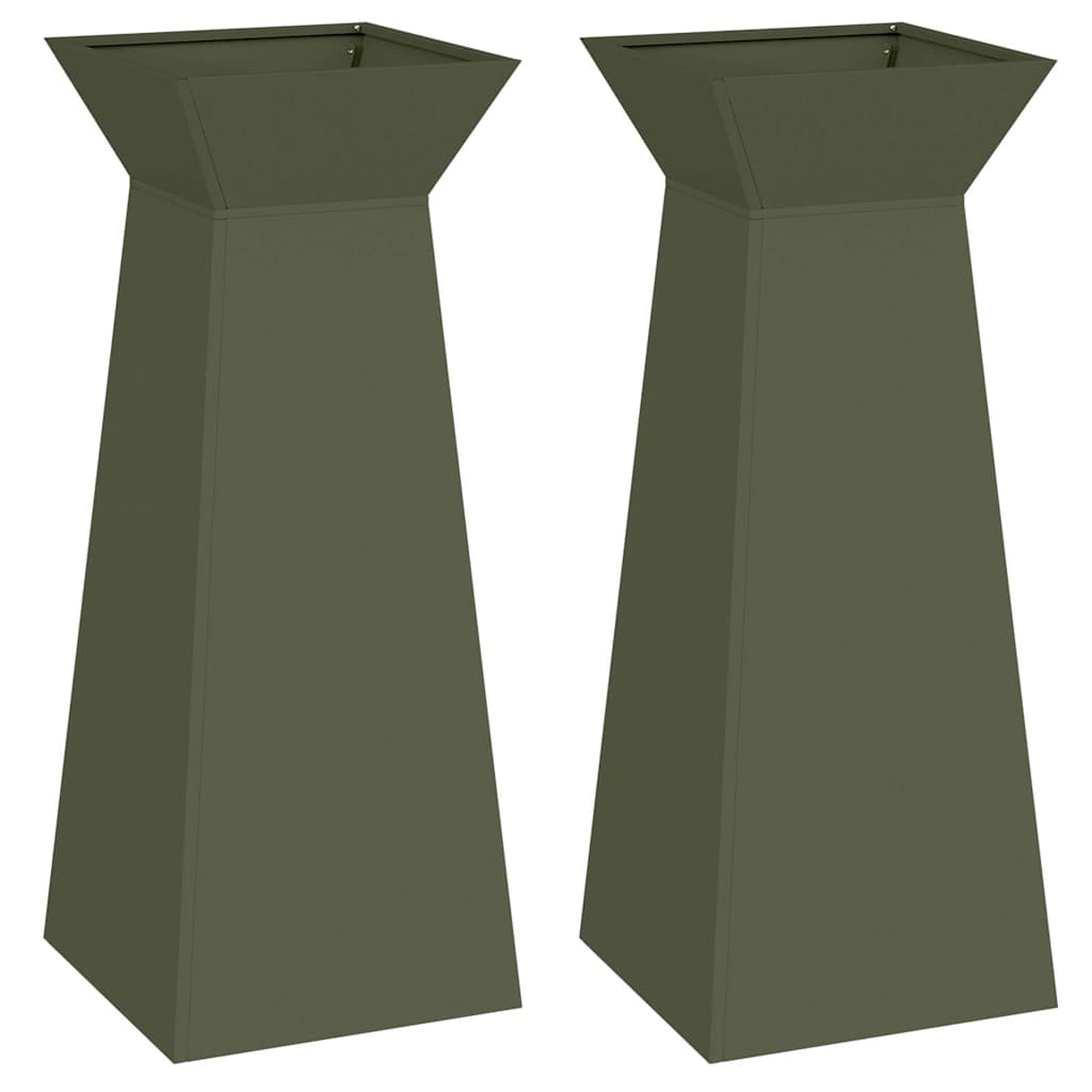 Pillar Planter 2 pcs Olive 40 x 40 x 100 cm Steel