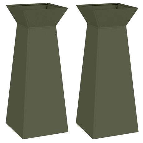 Pillar Planter 2 pcs Olive 40 x 40 x 100 cm Steel