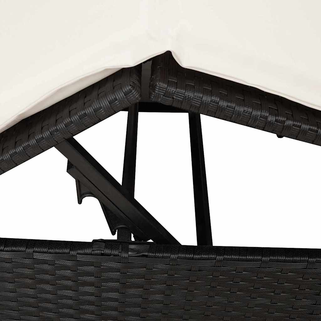 Double Sun Lounger with Roof Black 205 x 129 x 200 cm PE rattan