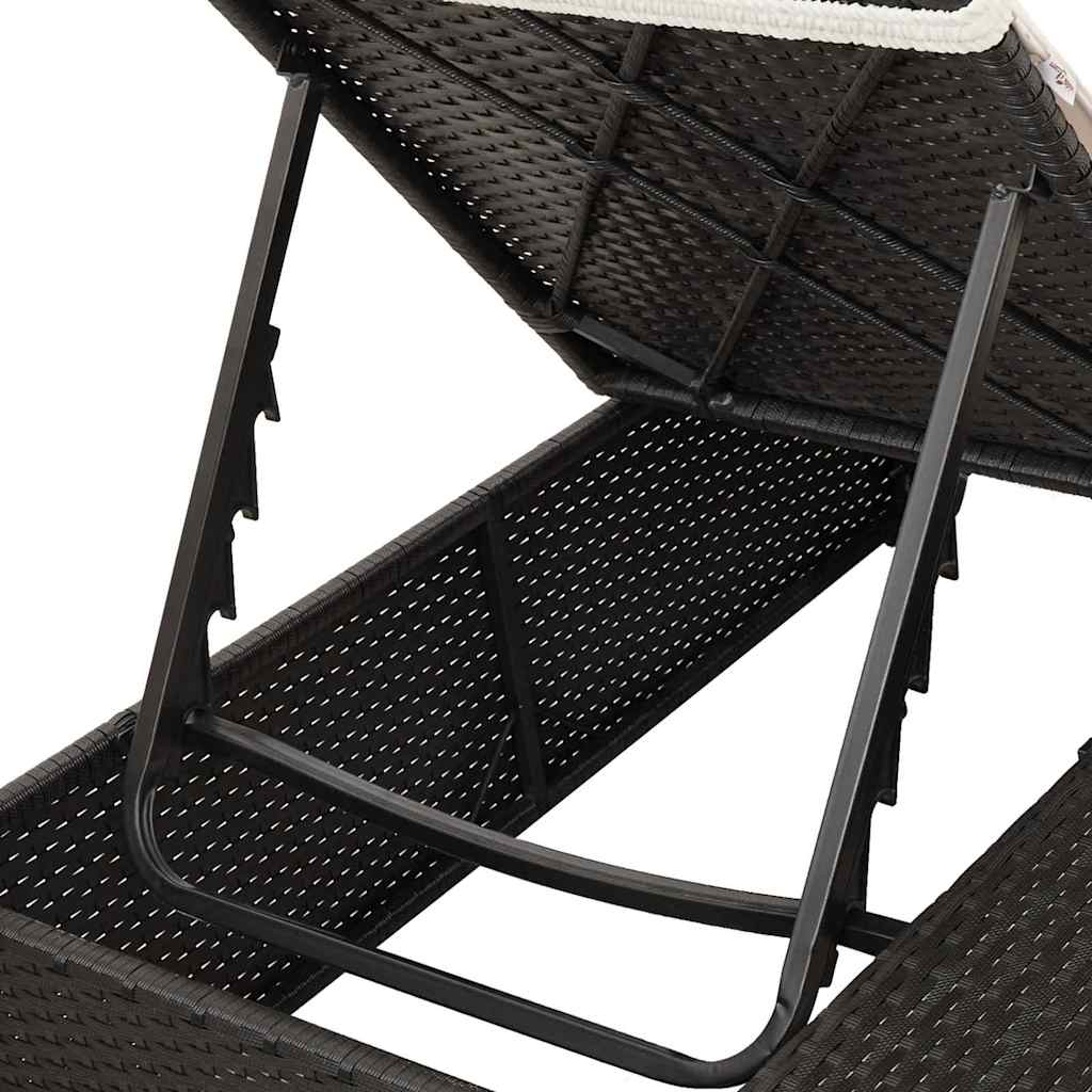 Double Sun Lounger with Roof Black 205 x 129 x 200 cm PE rattan