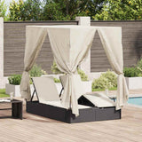 Double Sun Lounger with Roof Black 205 x 129 x 200 cm PE rattan