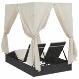Double Sun Lounger with Roof Black 205 x 129 x 200 cm PE rattan
