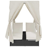 Double Sun Lounger with Roof Black 205 x 129 x 200 cm PE rattan