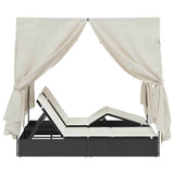 Double Sun Lounger with Roof Black 205 x 129 x 200 cm PE rattan