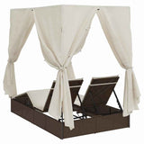 Double Sun Lounger with Roof Brown 205 x 129 x 200 cm PE rattan
