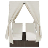 Double Sun Lounger with Roof Brown 205 x 129 x 200 cm PE rattan