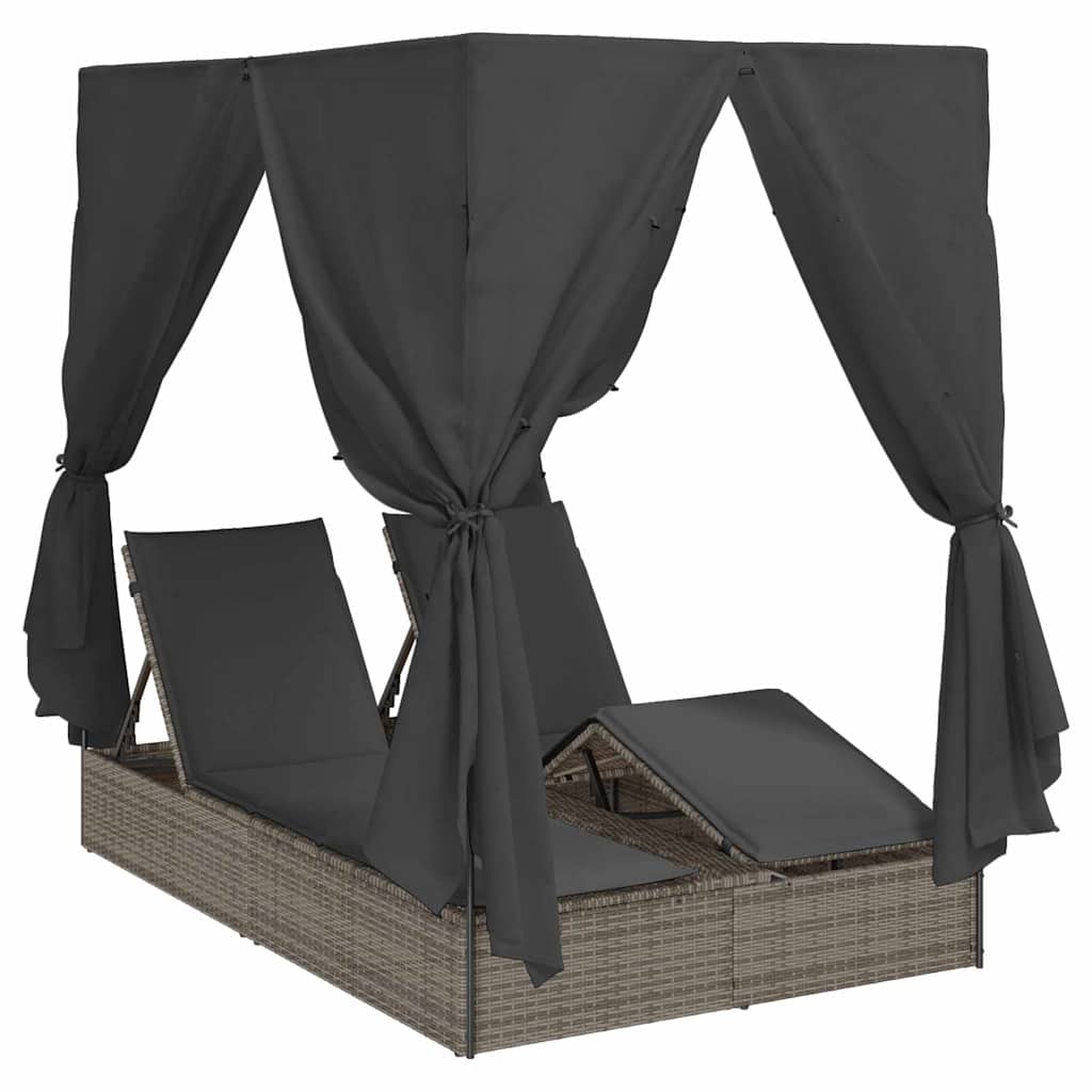 Double Sun Lounger with Roof Grey 205 x 129 x 200 cm PE rattan