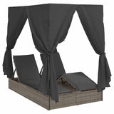 Double Sun Lounger with Roof Grey 205 x 129 x 200 cm PE rattan