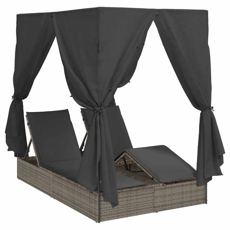 Double Sun Lounger with Roof Grey 205 x 129 x 200 cm PE rattan