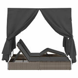 Double Sun Lounger with Roof Grey 205 x 129 x 200 cm PE rattan