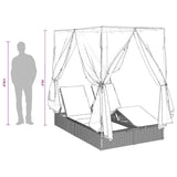Double Sun Lounger with Roof Grey 205 x 129 x 200 cm PE rattan