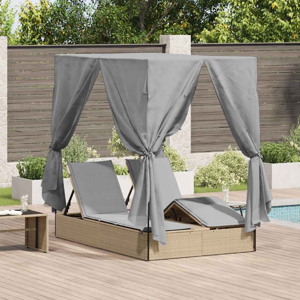 Double Sun Lounger with Roof Beige 205 x 129 x 200 cm PE rattan