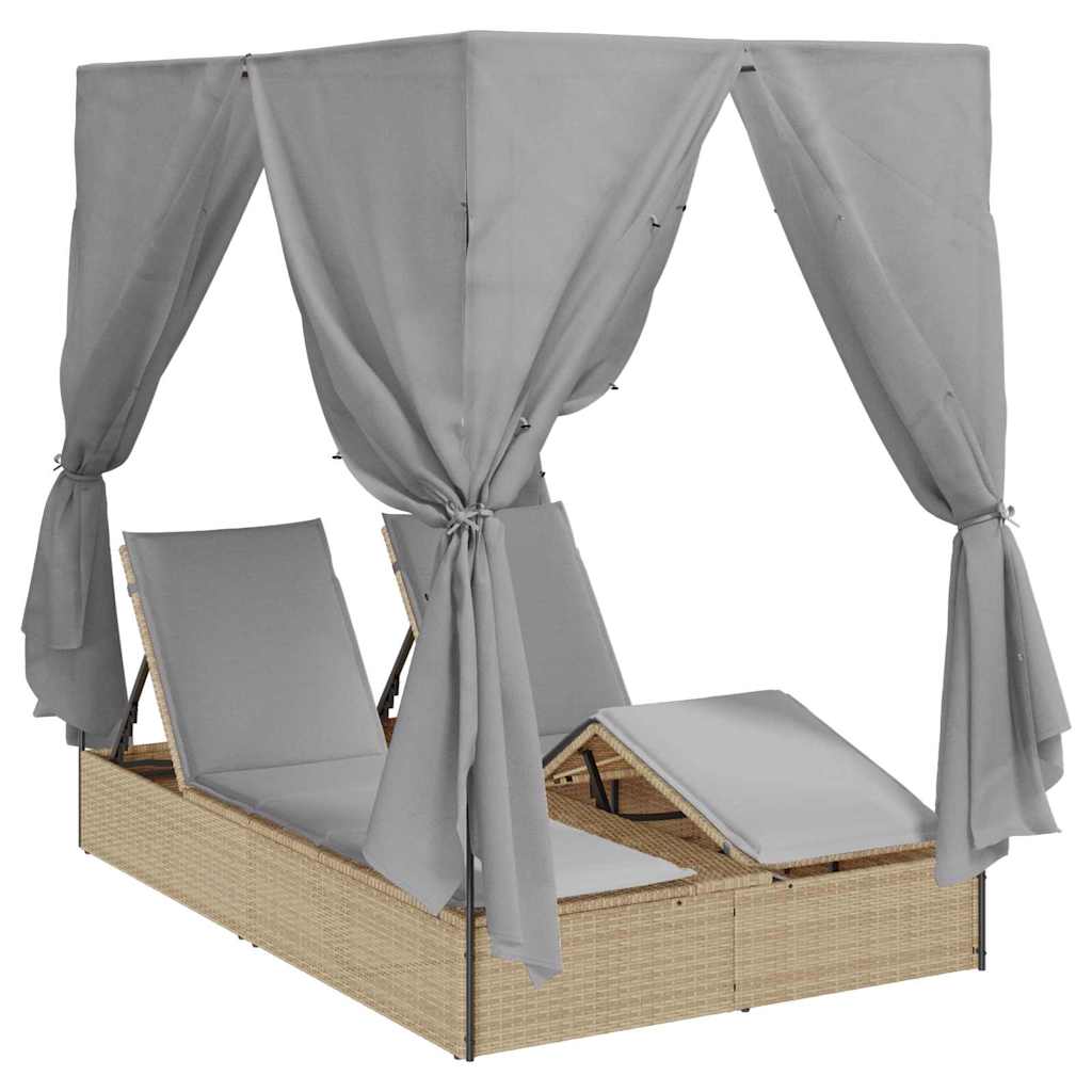 Double Sun Lounger with Roof Beige 205 x 129 x 200 cm PE rattan